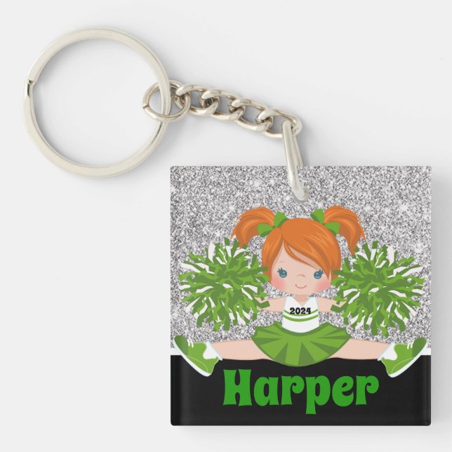 Porte - clé Cheerleader personnalisé Green & Silve (Devant)