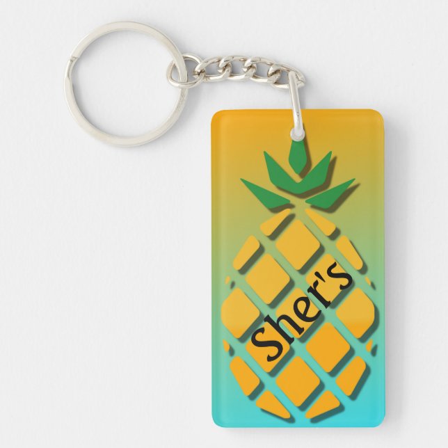Porte - clé d'ananas tropicale acrylique (Devant)