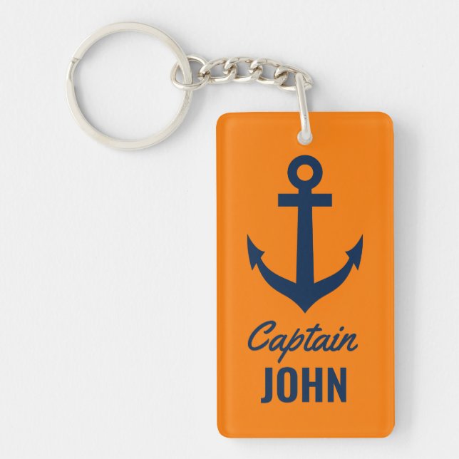 Porte - clé d'ancre nautique orange pour capitaine (Devant)
