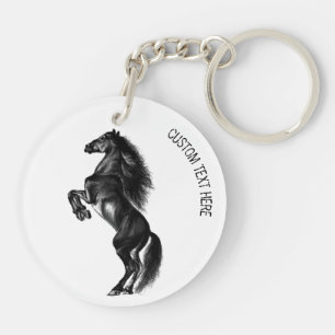 Porte - clé de Cheval sauvage noir avec texte pers