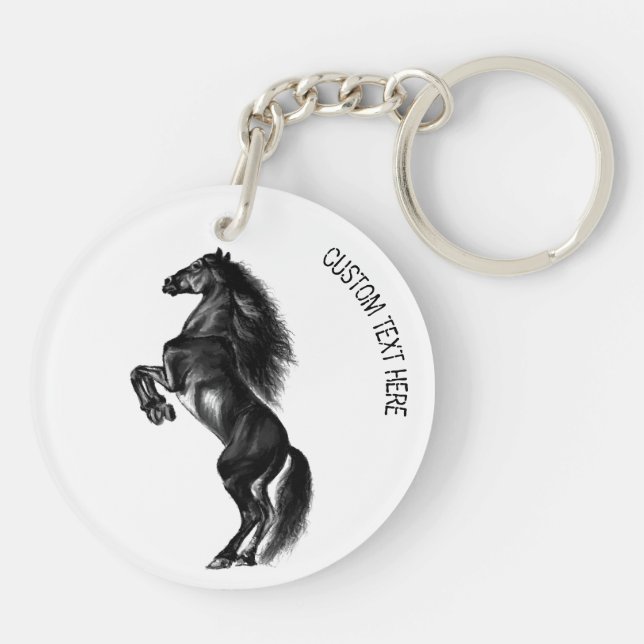 Porte - clé de Cheval sauvage noir avec texte pers (Dos)