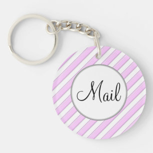 Porte - clé de clé de courrier rayé rose et blanc
