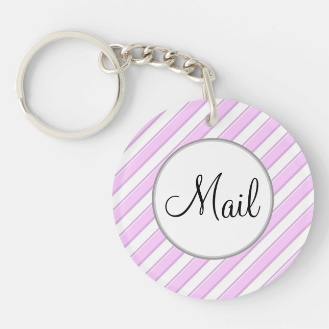 Porte - clé de clé de courrier rayé rose et blanc (Devant)