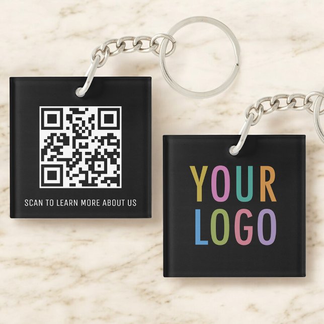 Porte - clé de code QR noir acrylique Carré de log (MISOOK Square Black Acrylic QR Code Keychain with Logo)