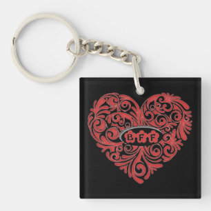 Porte - clé de coeur BFF rouge personnalisé