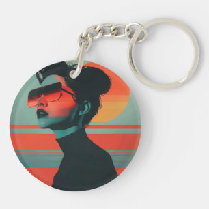 Porte - clé de coucher de soleil rétro pour femme