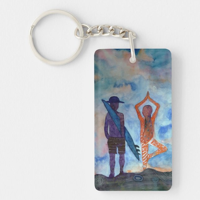 Porte - clé de coucher du soleil de surf de yoga (Devant)