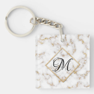 Porte - clé de Monogramme en marbre blanc élégant 
