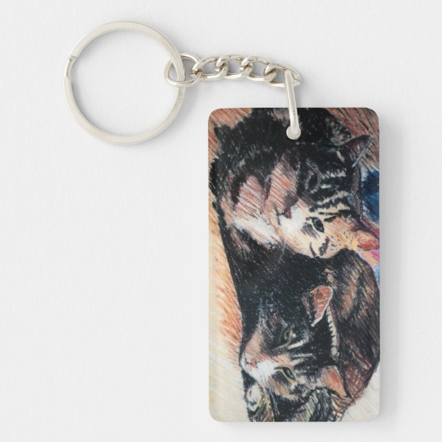 Porte - clé de rectangle de chat tigré, (Devant)