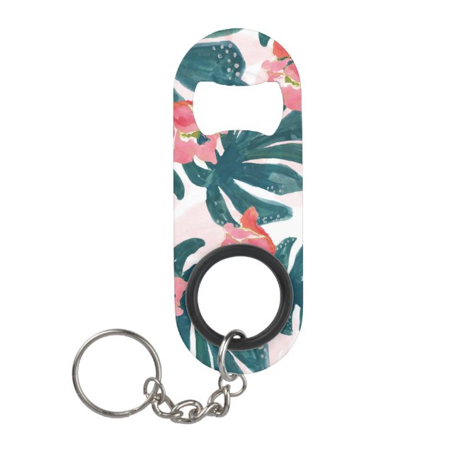 Porte-clé Décapsuleur Aquarelle Palme tropicale, Hibiskus hawaïen (Devant)