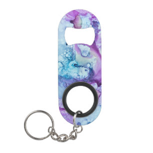 Porte-clé Décapsuleur Aquarelle pourpre bleue violette de marbre moderne