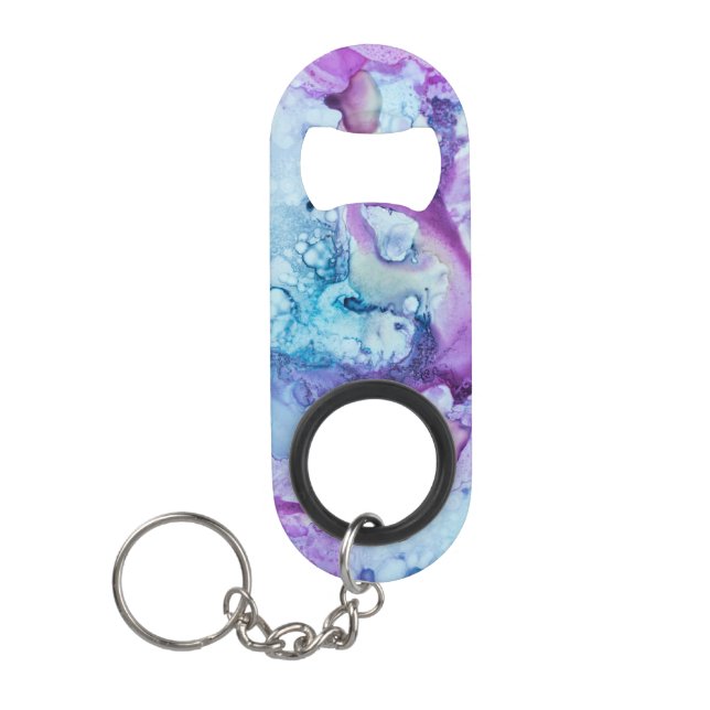 Porte-clé Décapsuleur Aquarelle pourpre bleue violette de marbre moderne (Devant)