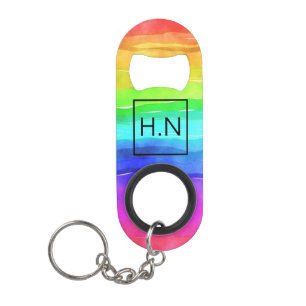 Porte-clé Décapsuleur Aquarelle Rainbow Strips Monogramme