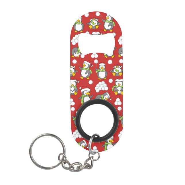 Porte-clé Décapsuleur Arrière - plan de pingouins de Noël (Devant)