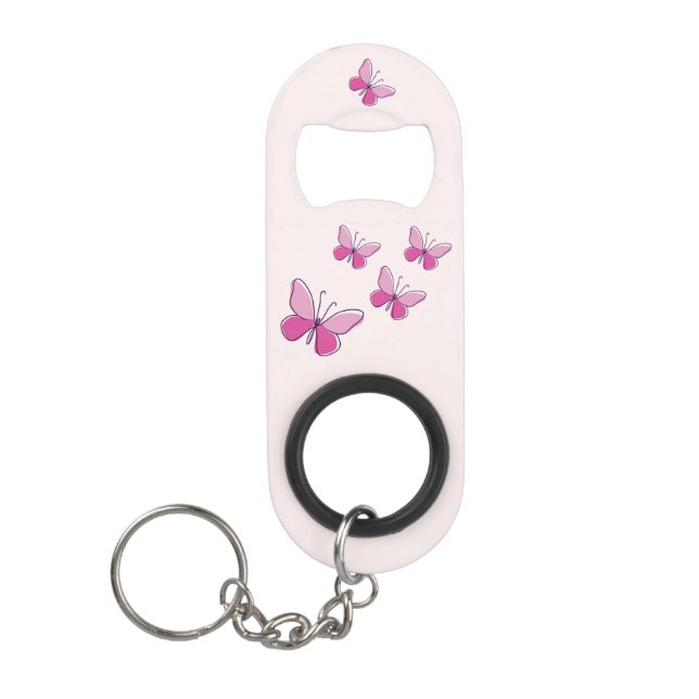 Porte-clé Décapsuleur Belle effervescence rose des papillons (Devant)