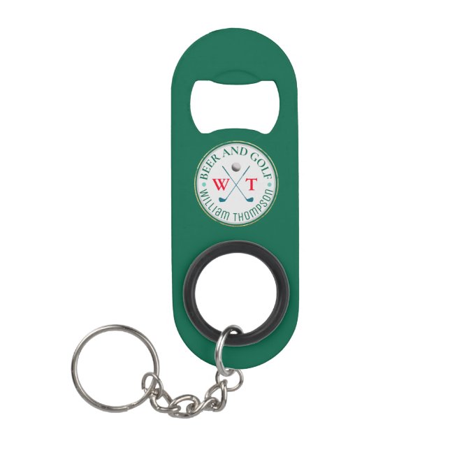 Porte-clé Décapsuleur BIÈRE ET GOLF Golf-Player Vert (Devant)