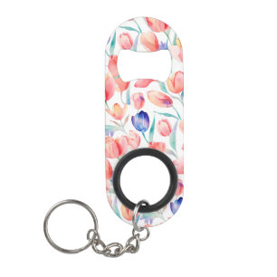 Porte-clé Décapsuleur Bouteille Motif Tulips d'aquarelle