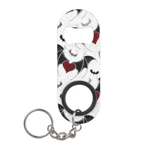 Porte-clé Décapsuleur Coeur d'Halloween avec ailes de chauve-souris noir