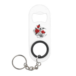 Porte-clé Décapsuleur Croissant mécanique avec roses rouges
