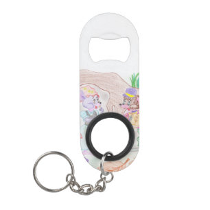 Porte-clé Décapsuleur Custom Kids Artwork, deux mignonnes souris, fleurs