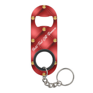 Porte-clé Décapsuleur Diamant Doré Cuir Tufé Votre Nom De Texte Rouge