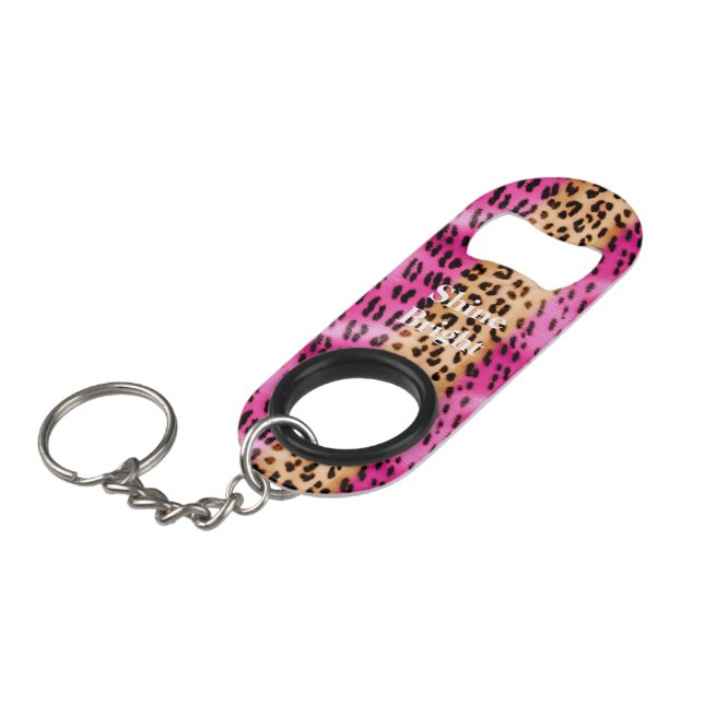Porte-clé Décapsuleur Empreinte de léopard or rose (Devant Angle)
