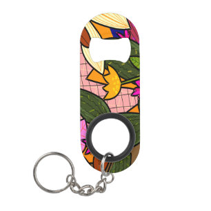 Porte-clé Décapsuleur Feuilles et fleurs tropicales abstraites