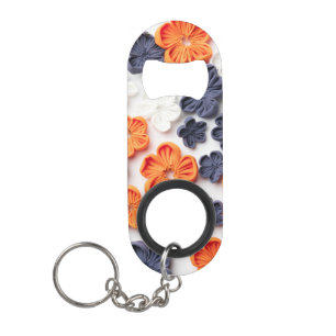Porte-clé Décapsuleur Fleurs en tissu cousu à la main printemps orange b