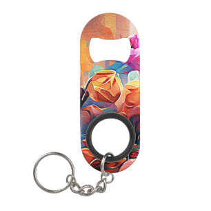 Porte-clé Décapsuleur Floral Abstract Art Orange Red Blue Flowers