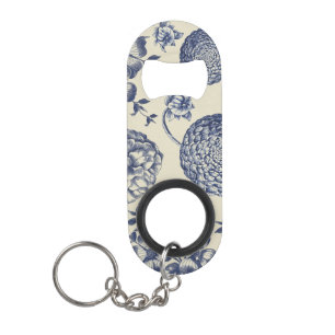 Porte-clé Décapsuleur Flore d'impression florale de fleurs bleues antiqu