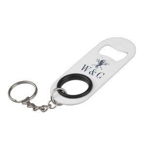 Porte-clé Décapsuleur Hippocampe marine bleu marine Monogramme