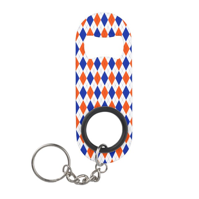 Porte-clé Décapsuleur Jacquard orange et bleu diamant (Devant)