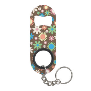 Porte-clé Décapsuleur Joli motif Flower Power Marron