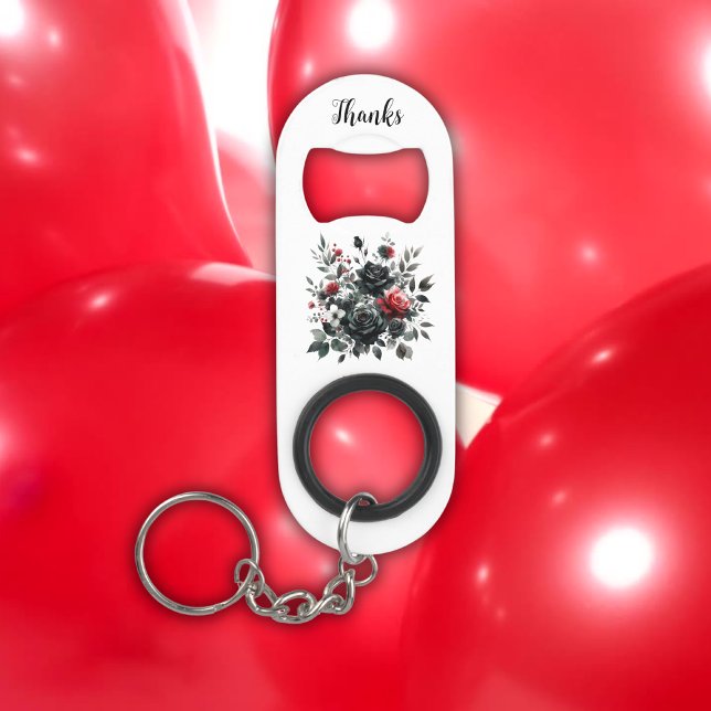 Porte-clé Décapsuleur Joyeux 50e anniversaire Roses rouge et noir | (Créateur téléchargé)