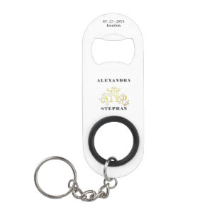 Porte-clé Décapsuleur Mariage d'or de Monogramme romantique