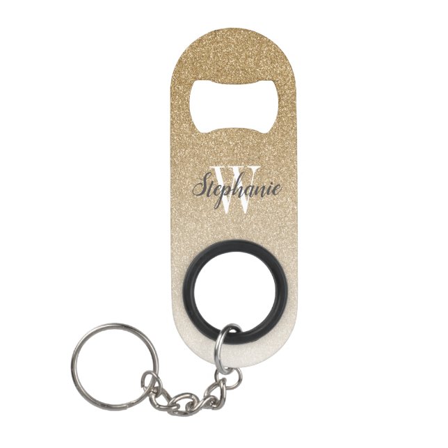 Porte-clé Décapsuleur Monogramme de Parties scintillant moderne Gold Omb (Devant)