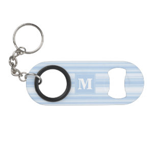 Porte-clé Décapsuleur Monogramme rayures bleu bébé