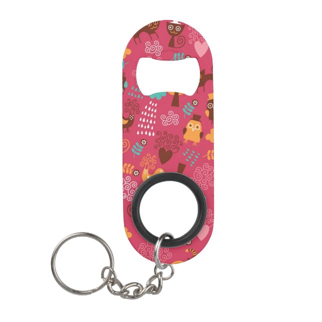 Porte-clé Décapsuleur Motif avec les oiseaux et les chats mignons (Devant)