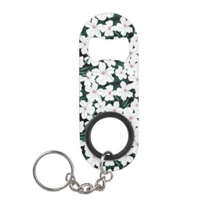 Porte-clé Décapsuleur Motif de fleurs tropical blanc