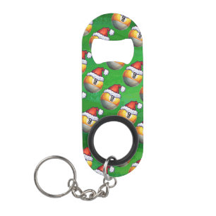 Porte-clé Décapsuleur Motif de la boule Santa Hat Nine sur Vert