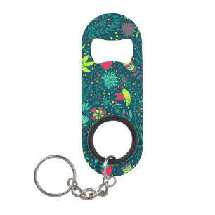 Porte-clé Décapsuleur Motif floral avec les oiseaux 2 de bande dessinée