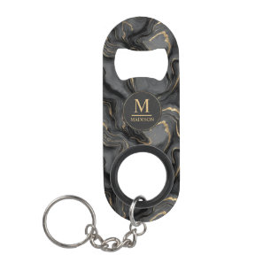 Porte-clé Décapsuleur Motif marbre personnalisé gris noir et or paillett