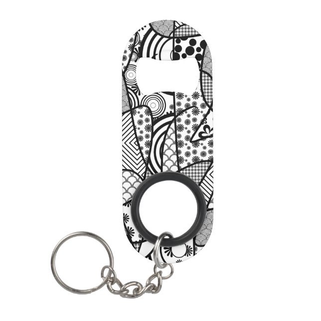 Porte-clé Décapsuleur Motif Patchwork Noir & Blanc 02 (Devant)