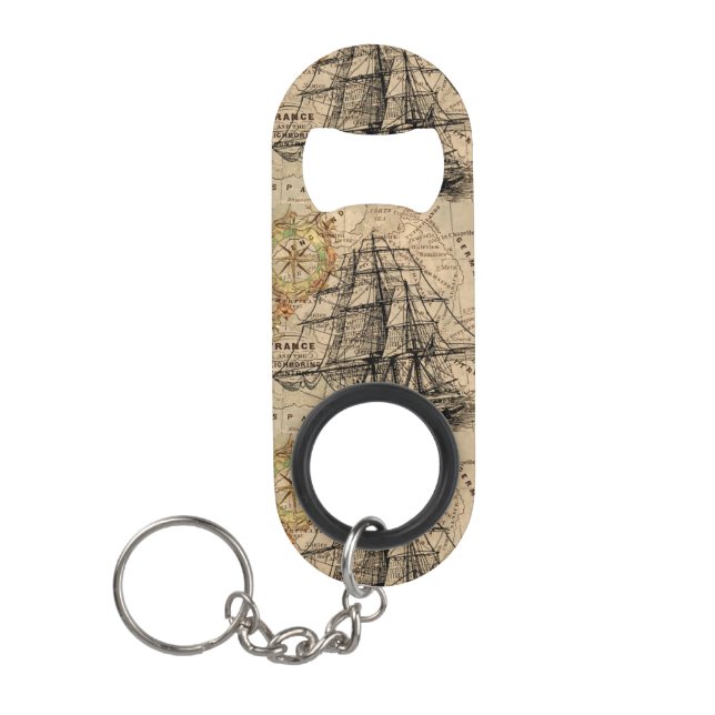 Porte-clé Décapsuleur Navire Vintage Et Carte (Devant)