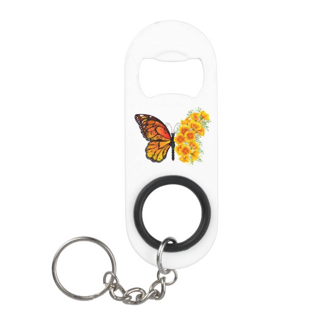 Porte-clé Décapsuleur Papillon fleur avec pavot de Californie jaune (Devant)
