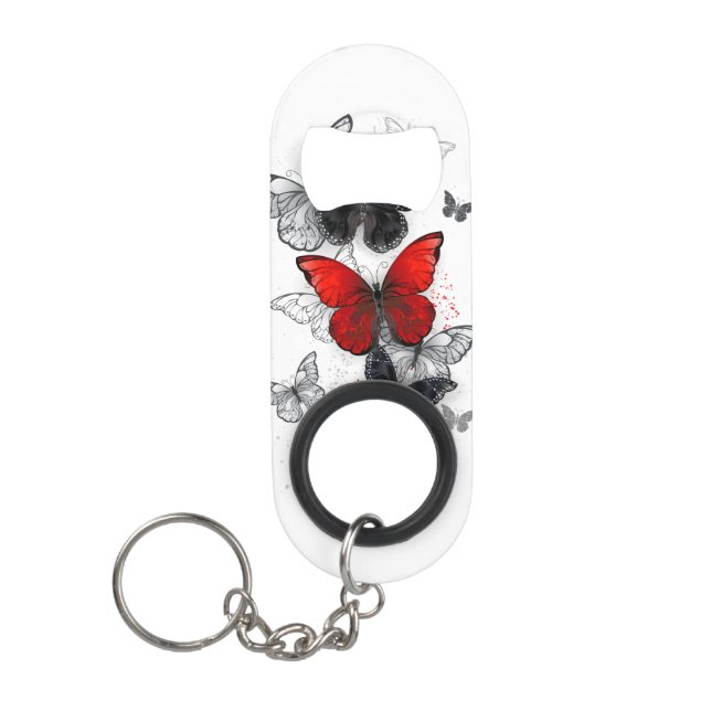 Porte-clé Décapsuleur Papillons noirs et rouges volants (Devant)