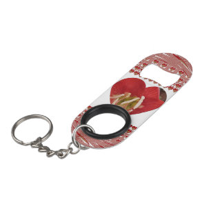 Porte-clé Décapsuleur Romantique Rouge Fleur Coeur Design 4 Moments spéc