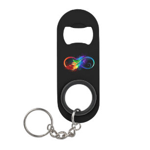 Porte-clé Décapsuleur Symbole d'infini avec plume arc-en-ciel