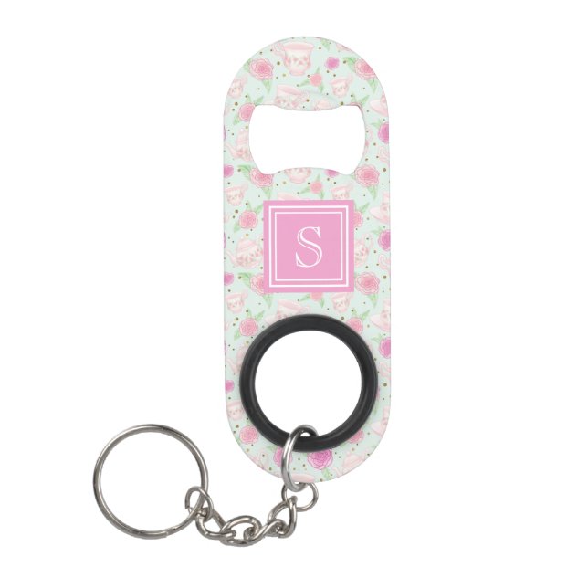Porte-clé Décapsuleur Tasses à thé Rose Shabby Mint Personnalisées (Devant)