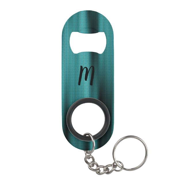 Porte-clé Décapsuleur Texture de feuille bleue Personnaliser le monogram (Dos)